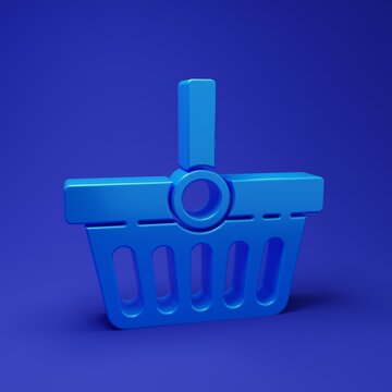 Blue Shopping basket icon isolated on blue background. Online buying concept. Delivery service sign. Shopping cart symbol. Minimalism concept. 3D render illustration