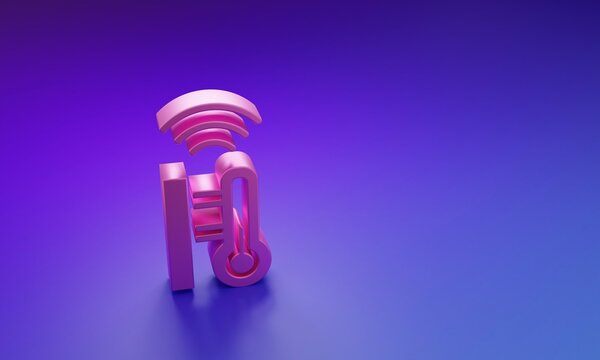 Pink Smart meteorology thermometer measuring system icon isolated on purple-blue background. Internet of things concept with wireless connection. Minimalism concept. 3D render illustration