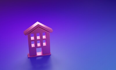 Poster - Pink House icon isolated on purple-blue background. Home symbol. Minimalism concept. 3D render illustration