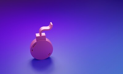 Poster - Pink Bomb ready to explode icon isolated on purple-blue background. Minimalism concept. 3D render illustration