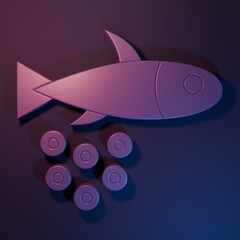 Poster - Purple Fish with caviar icon isolated on purple-blue background. Minimalism concept. 3D render illustration