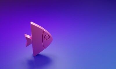 Poster - Pink Fish icon isolated on purple-blue background. Minimalism concept. 3D render illustration