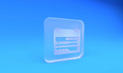 Fototapete - Frosted glass Calendar icon isolated on blue background. Square frosted glass button. 3D render illustration