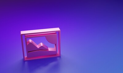 Aufkleber - Pink Picture landscape icon isolated on purple-blue background. Minimalism concept. 3D render illustration
