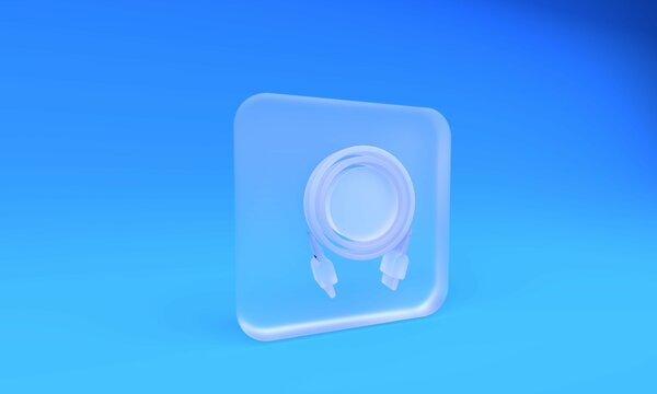 Frosted glass Audio jack icon isolated on blue background. Audio cable for connection sound equipment. Plug wire. Musical instrument. Square frosted glass button. 3D render illustration