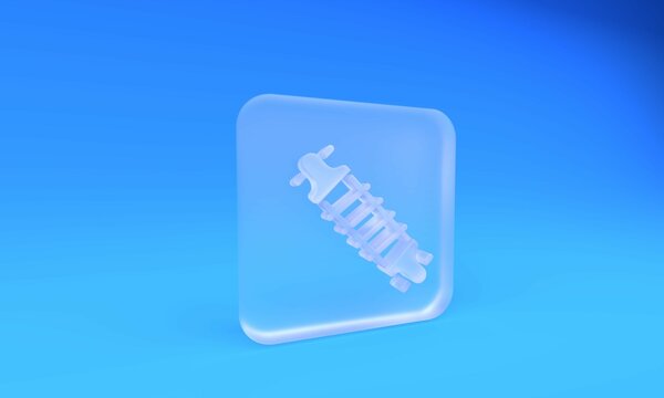 Frosted glass Bicycle suspension icon isolated on blue background. Square frosted glass button. 3D render illustration