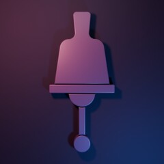 Poster - Purple Ringing bell icon isolated on purple-blue background. Alarm symbol, service bell, handbell sign, notification symbol. Minimalism concept. 3D render illustration
