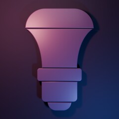 Poster - Purple LED light bulb icon isolated on purple-blue background. Economical LED illuminated lightbulb. Save energy lamp. Minimalism concept. 3D render illustration