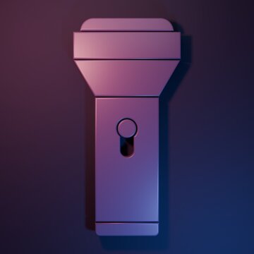 Purple Flashlight icon isolated on purple-blue background. Minimalism concept. 3D render illustration