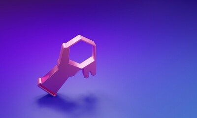 Poster - Pink Honeycomb and hand icon isolated on purple-blue background. Honey cells symbol. Sweet natural food. Minimalism concept. 3D render illustration
