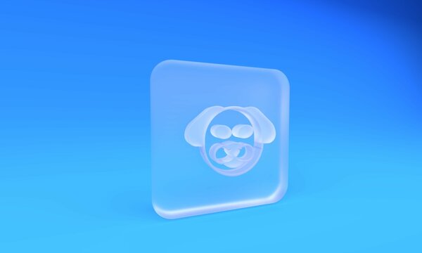 Frosted glass Dog icon isolated on blue background. Square frosted glass button. 3D render illustration