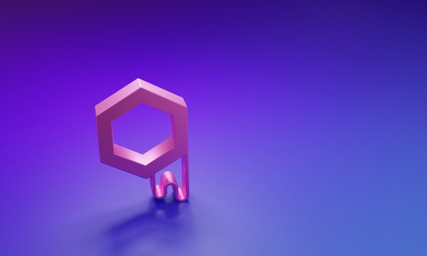 Pink Honeycomb icon isolated on purple-blue background. Honey cells symbol. Sweet natural food. Minimalism concept. 3D render illustration