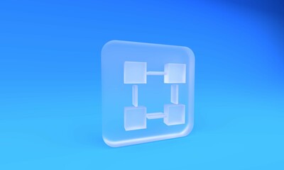 Poster - Frosted glass Blockchain technology icon on blue background. Cryptocurrency data. Abstract geometric block chain network technology business. Square frosted glass button. 3D render illustration
