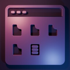 Leinwandbilder - Purple Browser files icon isolated on purple-blue background. Minimalism concept. 3D render illustration