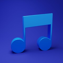 Fototapete - Blue Music note, tone icon isolated on blue background. Minimalism concept. 3D render illustration