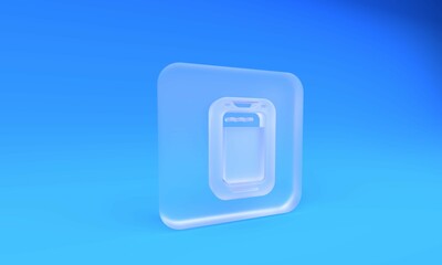 Fototapete - Frosted glass Smartphone, mobile phone icon isolated on blue background. Square frosted glass button. 3D render illustration