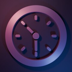 Poster - Purple Clock icon isolated on purple-blue background. Time symbol. Minimalism concept. 3D render illustration
