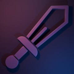 Poster - Purple Sword toy icon isolated on purple-blue background. Minimalism concept. 3D render illustration
