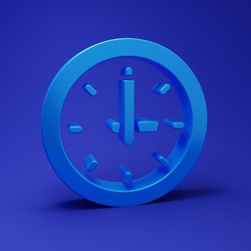 Blue Clock icon isolated on blue background. Time symbol. Minimalism concept. 3D render illustration