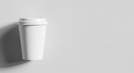 Poster - White paper coffee cup mockup on gray background, showcasing blank space for branding or design, ideal for advertising or product presentation