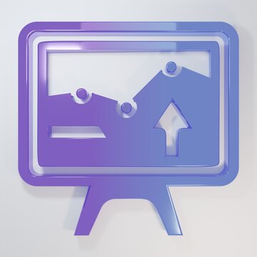 Purple-blue Computer monitor with graph chart icon isolated on grey background. Report text file icon. Accounting sign. Audit, analysis, planning. Minimalism concept. 3D render illustration
