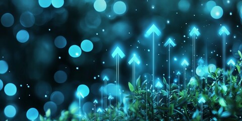 Poster - Abstract Growth Concept with Glowing Blue Arrows Illustrating Success in the Future Market Economy