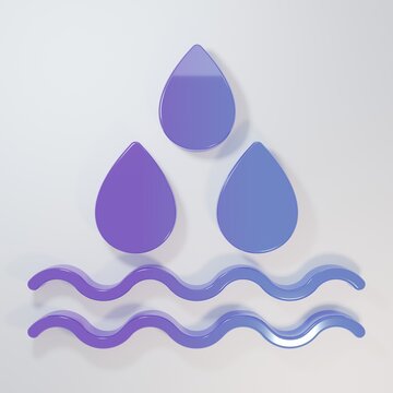 Purple-blue Water drop icon isolated on grey background. Minimalism concept. 3D render illustration