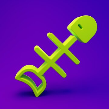 Green Dead fish icon isolated on purple-blue background. Minimalism concept. 3D render illustration