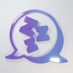 Fototapete - Purple-blue Sleepy icon isolated on grey background. Sleepy zzz talk bubble. Minimalism concept. 3D render illustration
