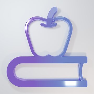 Purple-blue Book with apple icon isolated on grey background. Minimalism concept. 3D render illustration