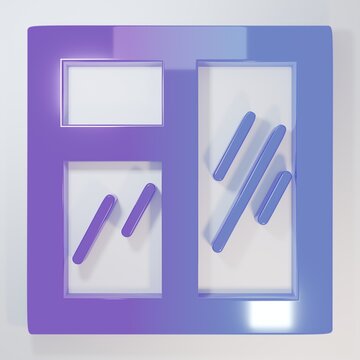 Purple-blue Window in room icon isolated on grey background. Minimalism concept. 3D render illustration