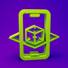 Fototapete - Green 3d modeling icon isolated on purple-blue background. Augmented reality or virtual reality. Minimalism concept. 3D render illustration