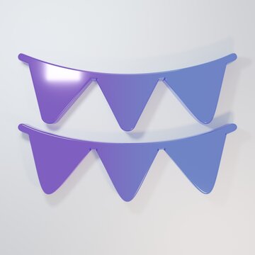 Purple-blue Carnival garland with flags icon isolated on grey background. Party pennants for birthday celebration, festival decoration. Minimalism concept. 3D render illustration