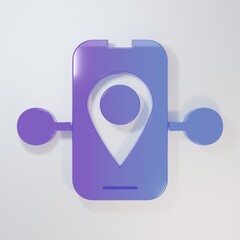 Fototapete - Purple-blue Route location icon isolated on grey background. Train line path of train road route with start point GPS and dash line. Minimalism concept. 3D render illustration