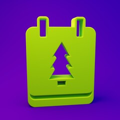 Fototapete - Green Christmas day calendar icon isolated on purple-blue background. Event reminder symbol. Merry Christmas and Happy New Year. Minimalism concept. 3D render illustration