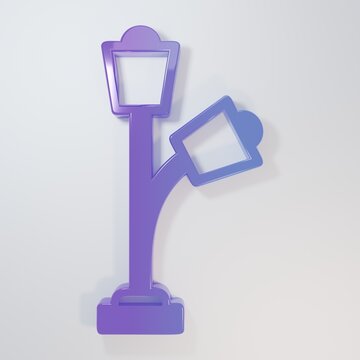 Purple-blue Floor lamp icon isolated on grey background. Minimalism concept. 3D render illustration