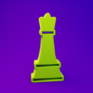 Green Chess icon isolated on purple-blue background. Business strategy. Game, management, finance. Minimalism concept. 3D render illustration