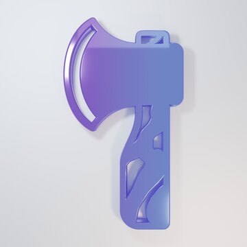 Purple-blue Wooden axe icon isolated on grey background. Lumberjack axe. Minimalism concept. 3D render illustration