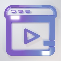 Fototapete - Purple-blue Video advertising icon isolated on grey background. Concept of marketing and promotion process. Responsive ads. Social media advertising. Minimalism concept. 3D render illustration