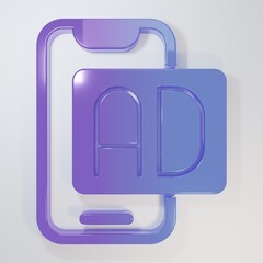 Fototapete - Purple-blue Advertising icon isolated on grey background. Concept of marketing and promotion process. Responsive ads. Social media advertising. Minimalism concept. 3D render illustration