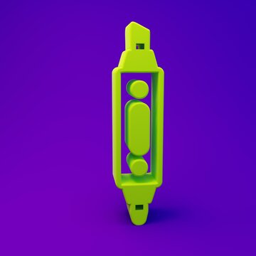 Green Marker pen icon isolated on purple-blue background. Minimalism concept. 3D render illustration
