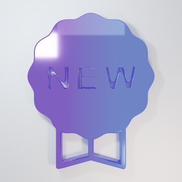 Purple-blue Price tag with an inscription New icon isolated on grey background. Badge for price. Promo tag discount. Minimalism concept. 3D render illustration