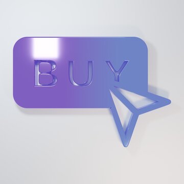 Purple-blue Buy button icon isolated on grey background. Minimalism concept. 3D render illustration