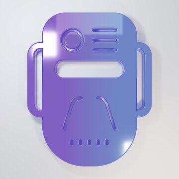 Purple-blue Artificial intelligence robot icon isolated on grey background. Machine learning, cloud computing. Minimalism concept. 3D render illustration