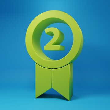 Green Medal icon isolated on blue background. Winner achievement sign. Award medal. Minimalism concept. 3D render illustration