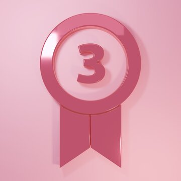 Pink Medal icon isolated on pink background. Winner achievement sign. Award medal. Minimalism concept. 3D render illustration