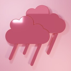 Poster - Pink Cloud with rain icon isolated on pink background. Rain cloud precipitation with rain drops. Minimalism concept. 3D render illustration