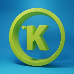 Poster - Green Kelvin icon isolated on blue background. Minimalism concept. 3D render illustration