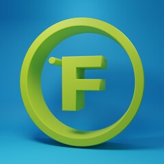 Poster - Green Fahrenheit icon isolated on blue background. Minimalism concept. 3D render illustration