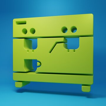 Green Coffee machine icon isolated on blue background. Minimalism concept. 3D render illustration